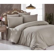 Komfort Home Çizgili Pamuk Saten Yastık Kılıfı (2 Adet) (Sütlü Kahve)