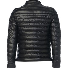 Sivaist Erkek Siyah Slim Fit Içi Kalın Kürklü Su Itici Şişme Deri Ceket & Mont