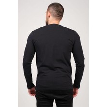Giyim Dünyası Erkek Sıfır Yaka Uzun Kol Basic T-Shirt Lacivert