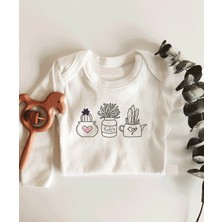 Limon Kaktüs Desenli Uzun Kol Çıtçıtlı Organik Bebek Body