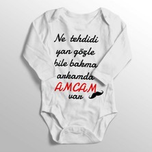 Limon Unisex Bebek Ne Tehdidi Yan Gözle Bile Bakma Arkamda Amcam Var Baskılı Bebek Zıbını