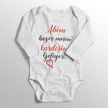 Limon Kız Çocuk Beyaz Abim Hazır Mısın Kardeşin Geliyor Baskılı Bebek Zıbını