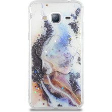 CaseWorld Samsung Galaxy J3 Kapak Mermer Desenli Pop Socketli Silikon Kılıf - Mor