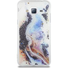 CaseWorld Samsung Galaxy J3 Kapak Mermer Desenli Pop Socketli Silikon Kılıf - Mor