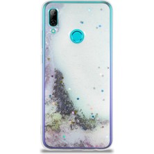 CaseWorld Huawei P Smart 2019 Kapak Mermer Desenli Pop Socketli Silikon Kılıf - Beyaz