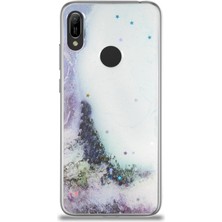 CaseWorld Huawei Y6 2019 Kapak Mermer Desenli Pop Socketli Silikon Kılıf - Beyaz