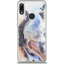 CaseWorld Huawei Y6 2019 Kapak Mermer Desenli Pop Socketli Silikon Kılıf - Mor