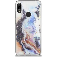 CaseWorld Huawei Y6 2019 Kapak Mermer Desenli Pop Socketli Silikon Kılıf - Mor