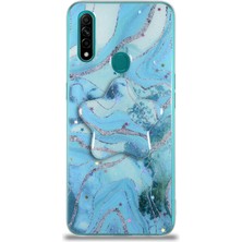 CaseWorld Oppo A31 Kapak Mermer Desenli Pop Socketli Silikon Kılıf - Mavi