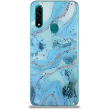 CaseWorld Oppo A31 Kapak Mermer Desenli Pop Socketli Silikon Kılıf - Mavi