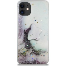 CaseWorld Apple iPhone 11 Kapak Mermer Desenli Pop Socketli Silikon Kılıf - Beyaz