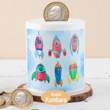 Asilmeydan Renkli Uzay Roketleri Baskılı Seramik Kumbara Çocuklara Uygun Hediye Fikri