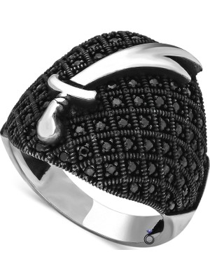 Modasilvers 925 Ayar Gümüş Mikro Taş Işlemeli Zülfikar Kılıcı Erkek Yüzük