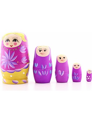 Deco Elit Ahşap Tombul Iç Içe Matruşka Bebek Pembe Set 5li Büyük Boy