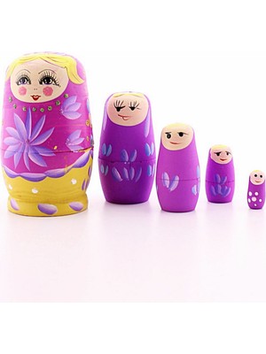 Deco Elit Ahşap Tombul Iç Içe Matruşka Bebek Pembe Set 5li Büyük Boy