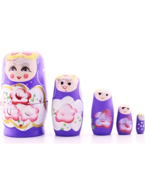 Deco Elit Ahşap Tombul Iç Içe Matruşka Bebek Mor Set 5li Büyük Boy