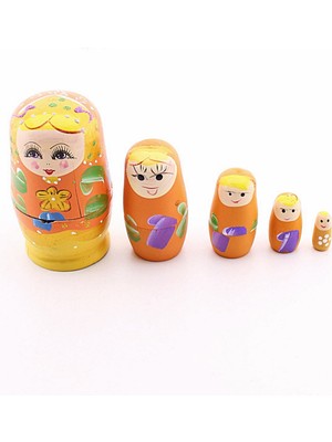 Deco Elit Ahşap Tombul Iç Içe Matruşka Bebek Turuncu Set 5li Büyük Boy