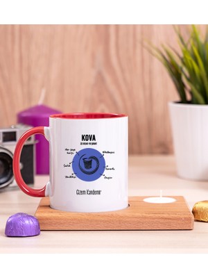 Hediye Dükkanı Kişiye Özel Kova Burcuna Hediye Ahşap Altlıklı Mumlu Kırmızı Kupa Bardak