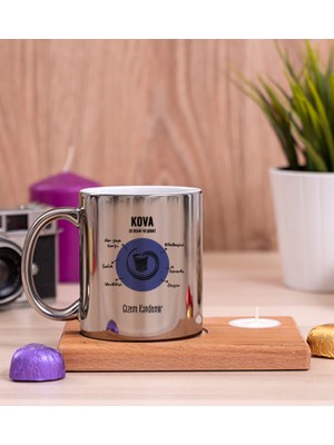 Hediye Dükkanı Kişiye Özel Kova Burcuna Hediye Ahşap Altlıklı Mumlu Silver Kupa Bardak
