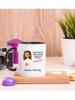 Hediye Dükkanı Kişiye Özel Ruh Eşimi Nasıl Bulayım Esprili Ahşap Altlıklı Mumlu Siyah Kupa Bardak