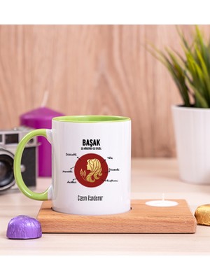 Hediye Dükkanı Kişiye Özel Başak Burcuna Hediye Ahşap Altlıklı Mumlu Yeşil Kupa Bardak