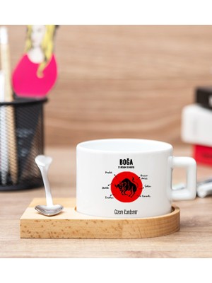 Hediye Dükkanı Kişiye Özel Boğa Burcuna Hediye Ahşap Altlıklı Fincan