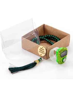 İhvan Online İsme Özel Pleksili Inci Tesbihli Zikirmatikli Set Yeşil Renk