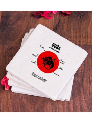 Hediye Dükkanı Kişiye Özel Boğa Burcuna Hediye Taş Bardak Altlığı