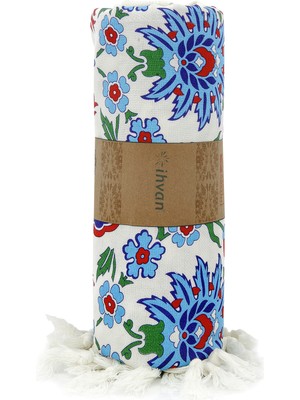 İhvan Online Kırmızı Lale Çini Baskılı Pamuk Bambu Peştemal