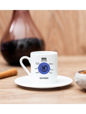 Hediye Dükkanı Kişiye Özel Kova Burcuna Hediye Beyaz Türk Kahvesi Fincanı