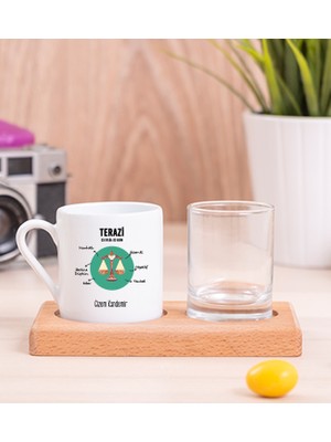 Hediye Dükkanı Kişiye Özel Terazi Burcuna Hediye Ahşap Sunumlu Türk Kahvesi Fincanı