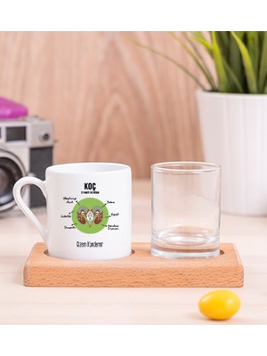 Hediye Dükkanı Kişiye Özel Koç Burcuna Hediye Ahşap Sunumlu Türk Kahvesi Fincanı