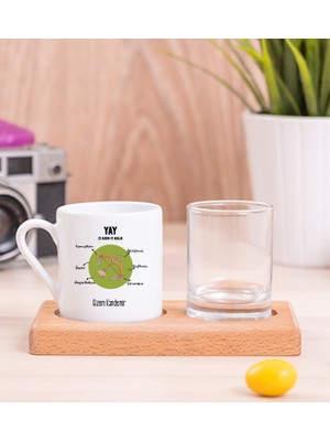 Hediye Dükkanı Kişiye Özel Yay Burcuna Hediye Ahşap Sunumlu Türk Kahvesi Fincanı