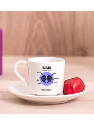 Hediye Dükkanı Kişiye Özel Ikizler Burcuna Hediye Porselen Türk Kahvesi Fincanı