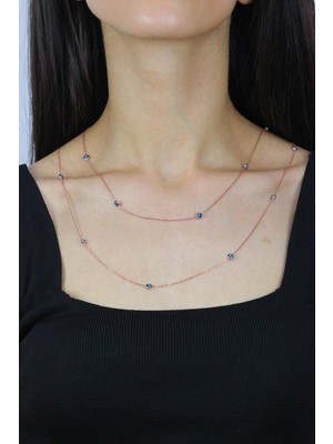 Sümer Telkari Nazar Boncuklu 113 cm Rose Gümüş Kolye