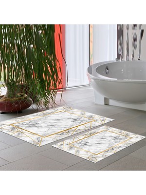 Thalia Home Kaymaz Taban Yıkanabilir 2'li Set Banyo Halısı Banyo Paspası Klozet