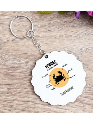 Hediye Dükkanı Kişiye Özel Yengeç Burcuna Hediye Ahşap Anahtarlık