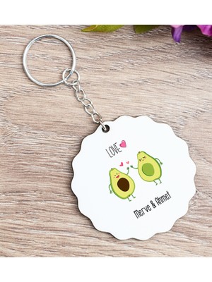 Hediye Dükkanı Kişiye Özel Sevimli Avokado Desenli Ahşap Anahtarlık