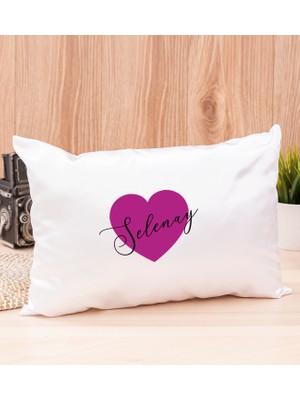 Hediye Dükkanı Kişiye Özel Mor Kalpli Isimli Dikdörtgen Yastık