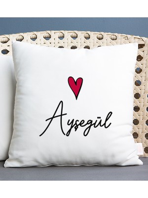 Hediye Dükkanı Kişiye Özel Isim Yazılı Minik Kalpli Kare Yastık
