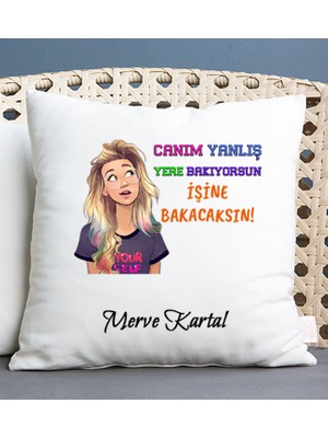 Hediye Dükkanı Kişiye Özel Işine Bakıcaksın Tasarım Esprili Kare Yastık