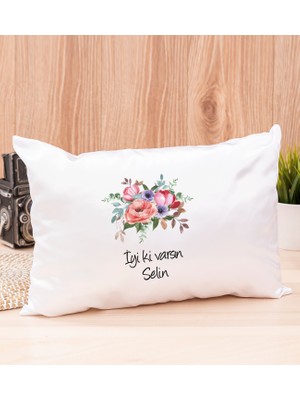 Hediye Dükkanı Kişiye Özel Çiçek Buketi Isimli Dikdörtgen Yastık