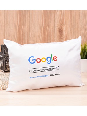 Hediye Dükkanı Kişiye Özel Google Tasarım Esprili Dikdörtgen Yastık