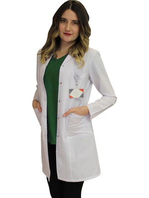 Safa Forma Gömlek Yaka Kadın Diz Üstü Boy - Uzun Kol Doktor Önlüğü , Öğretmen , Laboratuvar , Hastane Forması , Beyaz Önlük