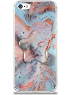 Kzy Apple iPhone 5s Kapak Mermer Desenli Pop Socketli Silikon Kılıf - Mercan
