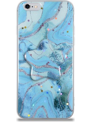 Kzy Apple iPhone 6 Kapak Mermer Desenli Pop Socketli Silikon Kılıf - Mavi