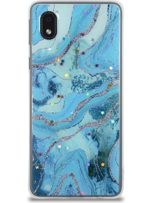 Kzy Samsung Galaxy A01 Core Kapak Mermer Desenli Pop Socketli Silikon Kılıf - Mavi