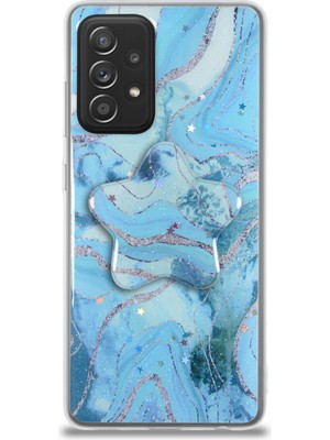 Kzy Samsung Galaxy A52 Kapak Mermer Desenli Pop Socketli Silikon Kılıf - Mavi
