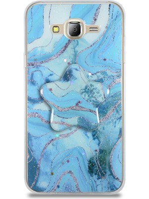 Kzy Samsung Galaxy J7 Core Kapak Mermer Desenli Pop Socketli Silikon Kılıf - Mavi