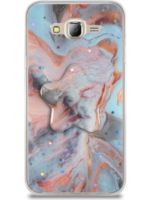 Kzy Samsung Galaxy J7 Core Kapak Mermer Desenli Pop Socketli Silikon Kılıf - Mercan